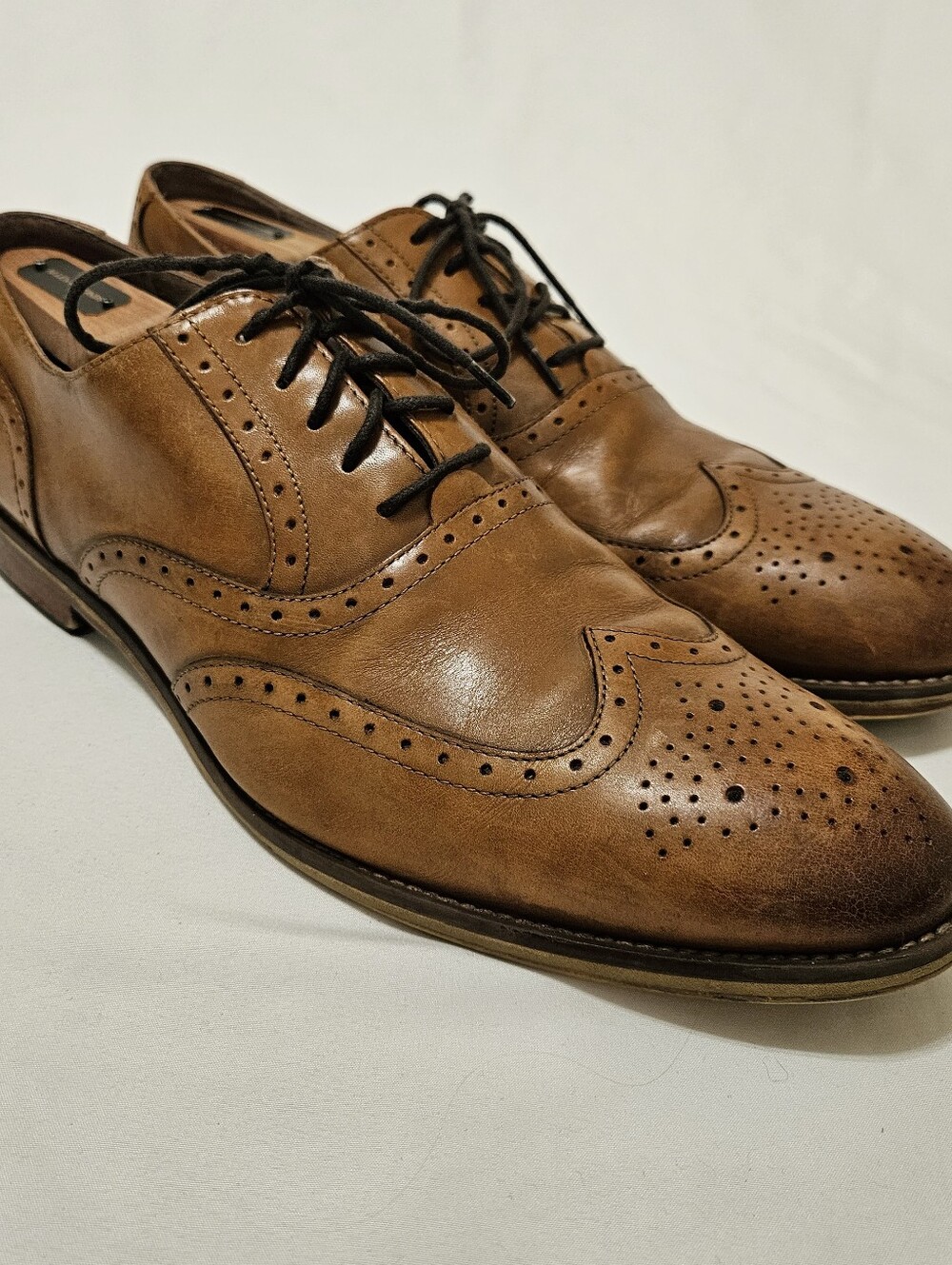 J & M Tan Leather Lace Up Wingtip Oxfords Shoes Men’s Sz 12 M